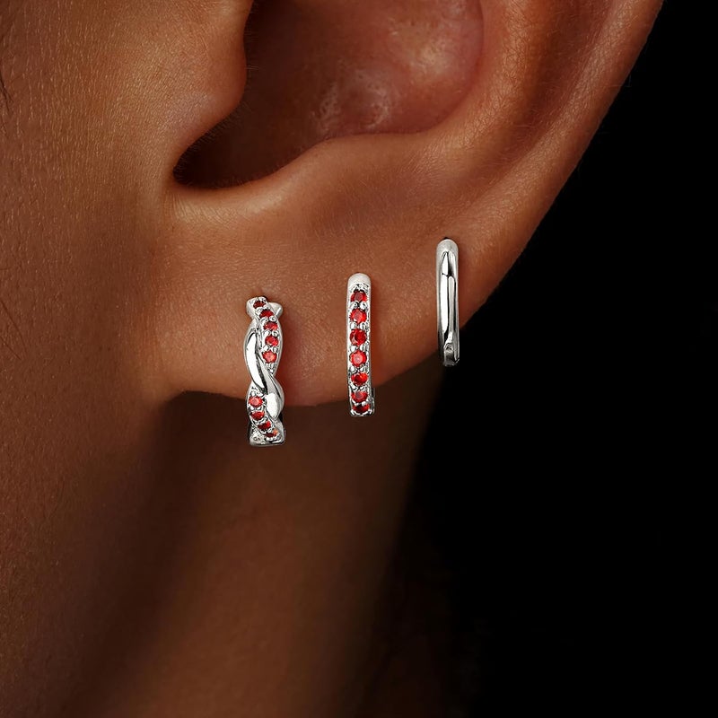 Inerney 14K Gold Plated Huggie Hoop Earrings for Women, Small Sterling Silver Earring Set Hypoallergenic Cartilage Helix Stacks, Mini Dainty Cute Trendy Birthstone Jewelry Gift for Multiple Piercings - Image 2